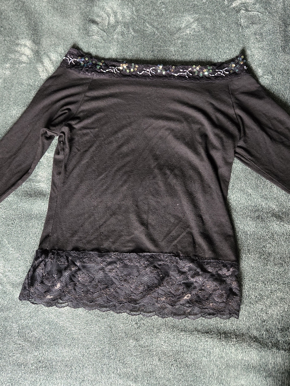 Black Off-Shoulder Lace Trim Top